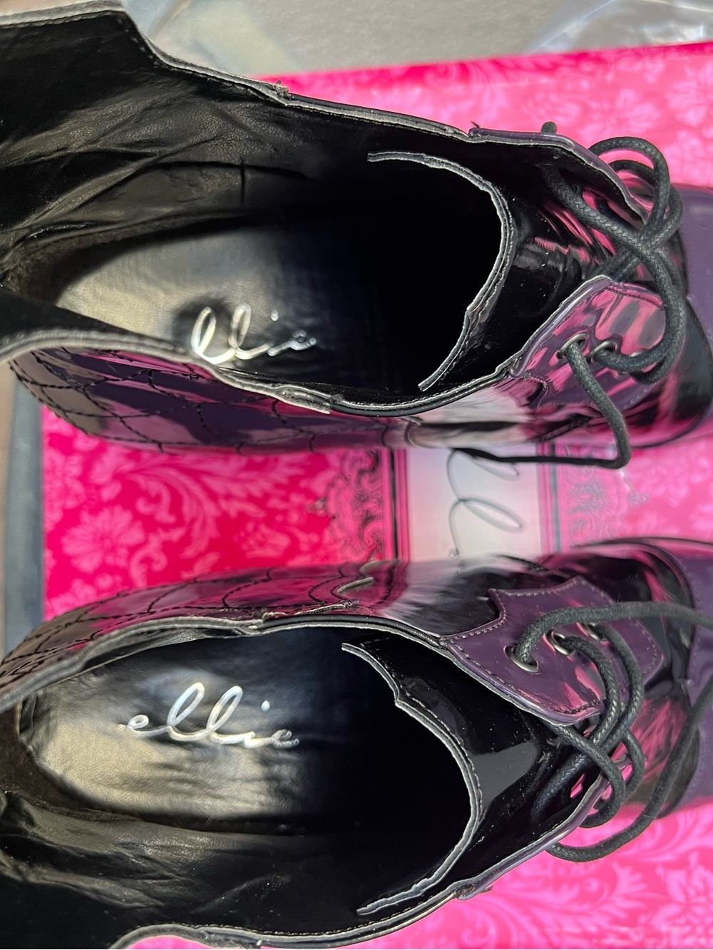Ellie Black and Dark Purple Patent Lace-Up Pointed Boots - Picture 3 of 12